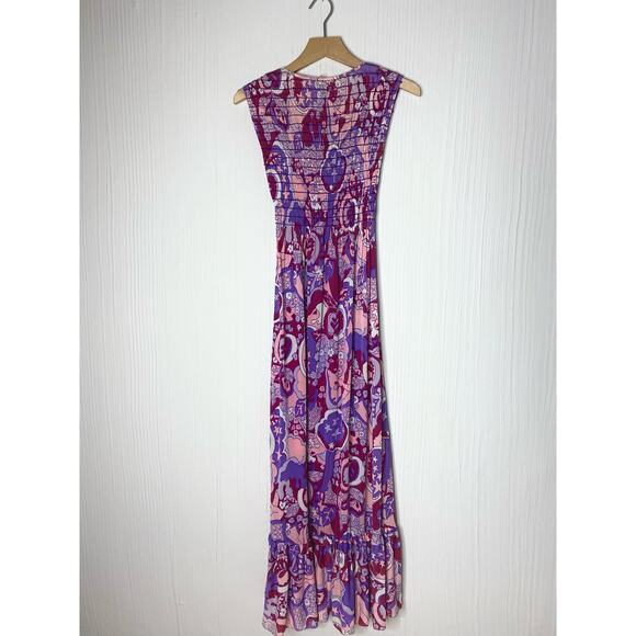 VINTAGE '60s JONATHAN LOGAN Groovy Flower Power Smocked Maxi Dress SMALL - Picture 9 of 12
